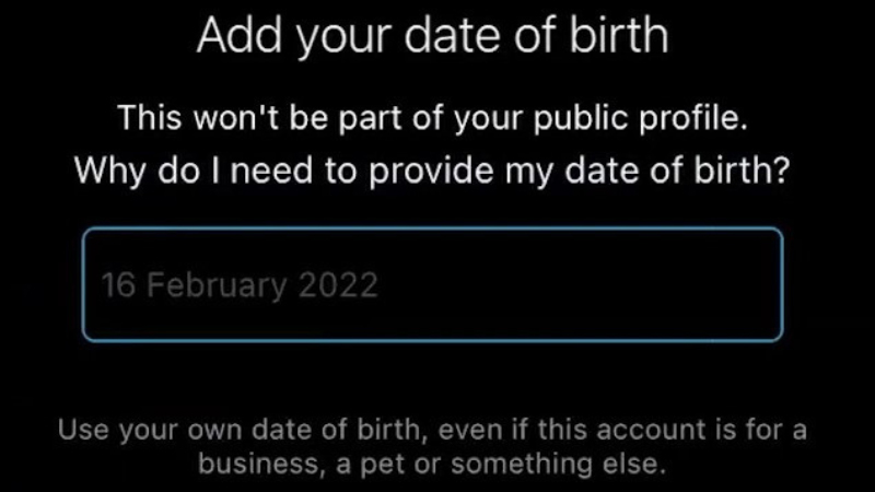 dodavanje datuma rođenja kako bi se napravio instagram profil